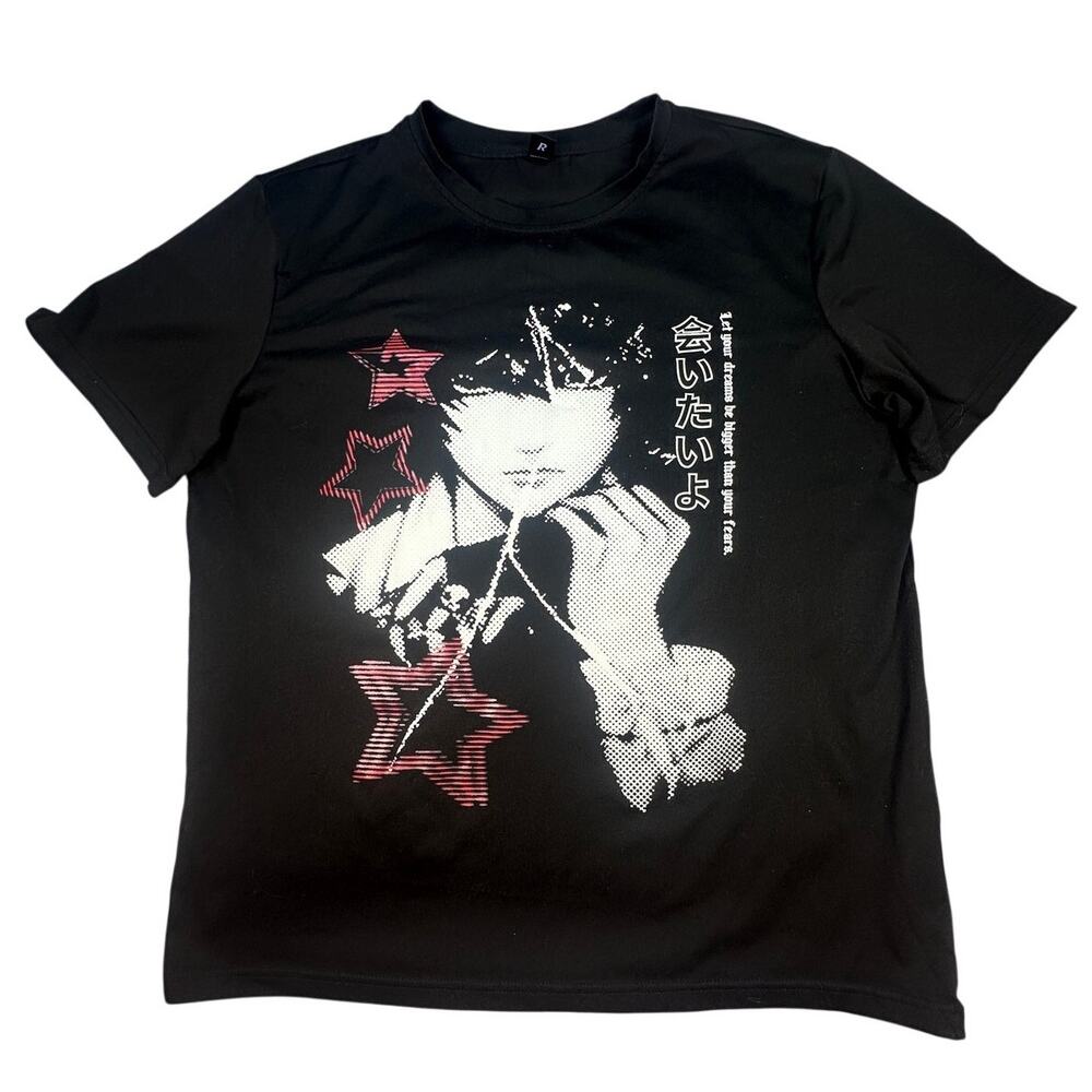 ROMWE Anime Graphic T-Shirt Black Stretch